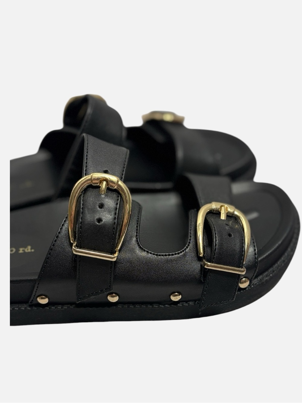 Indigo Rd. Women’s Black Gold Double-Buckle Chunky Slide Sandals Size 6 - Picture 4 of 14
